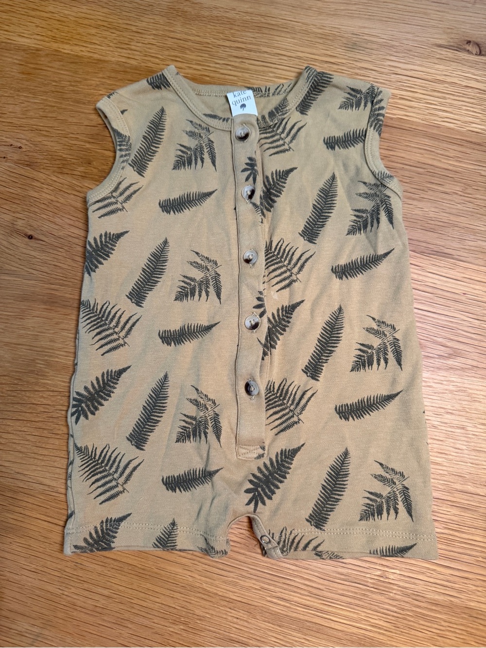 Kate Quinn Button-Front Fern Print Sleeveless Romper - Mustard/Tan